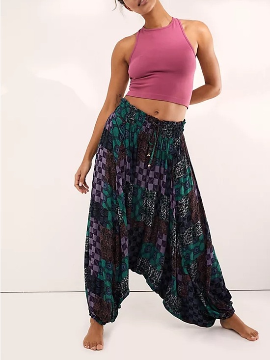 Free People Pants - Free People Into the Wild Boho Patchwork Harem Pant Size Small Slouchy Fit